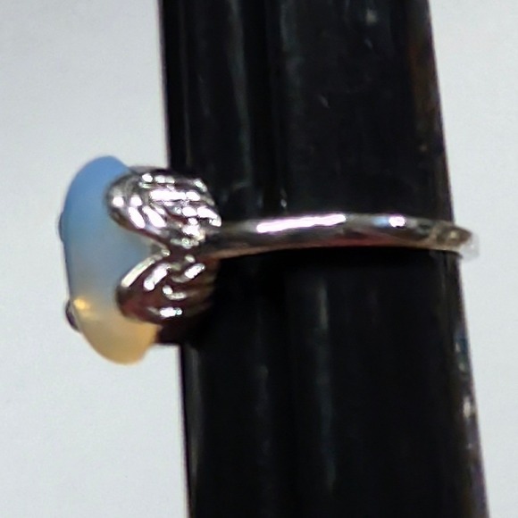 New Opalite Oval Cabochon Big Ring Plus Size 10.5 Blue SilverTone Statement Boho - Picture 8 of 11